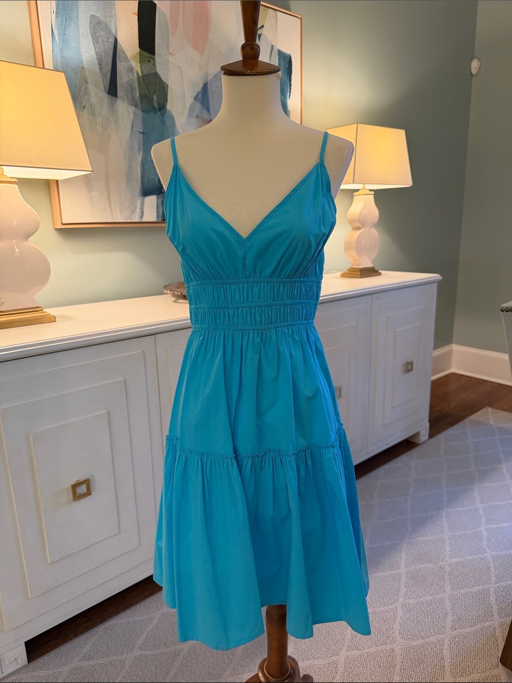 Rails Bright Turquoise V-Neck Tiered Spaghetti Strap Dress